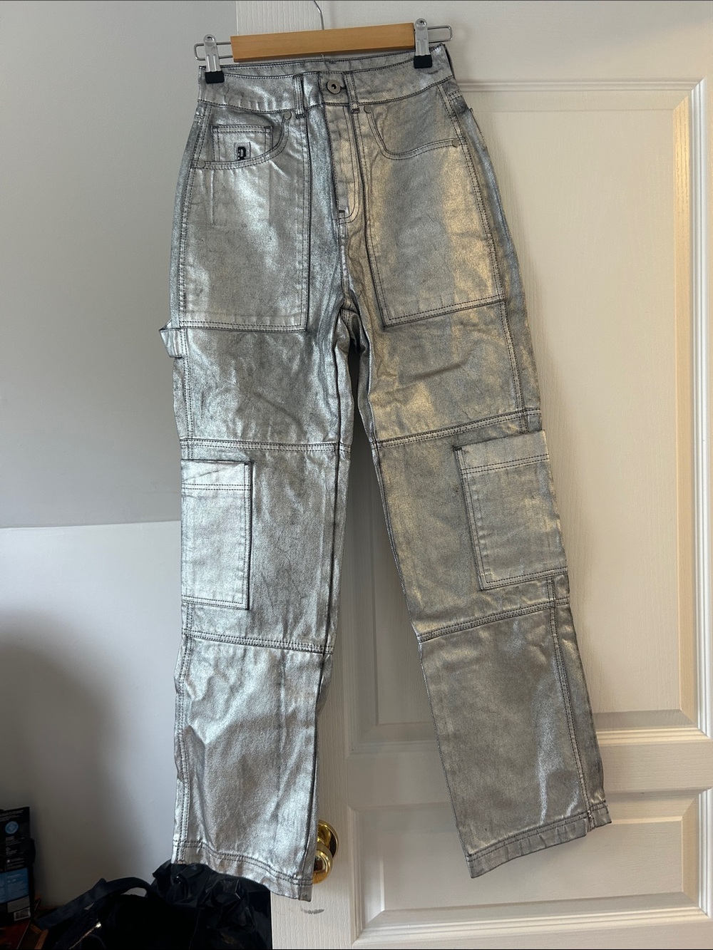 The Ragged Priest Metallic Silver Cargo Trousers